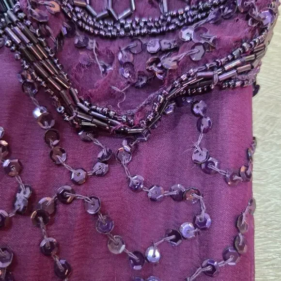 Vintage 90's Purple Beaded Short Sleeve Dress With Shoulder Pads Womens Size 2X - Picture 15 of 16